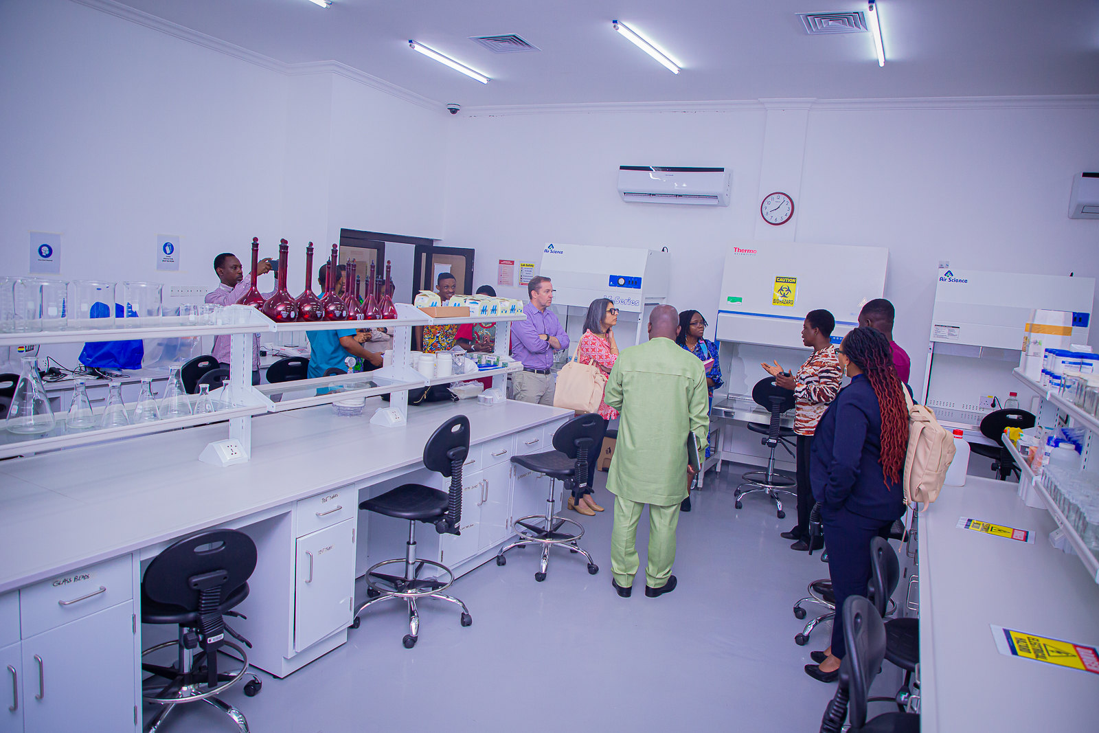 The team touring the state-of-the-art scientific laboratories built under the ACE Impact project at the University of Ghana